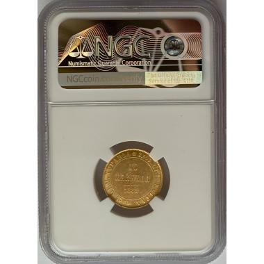 10 марок 1882 года S. Сертифицирована в слабе NGC MS 63. Золото
