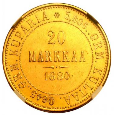 20 марок 1880 года. S. R1. NGC MS64