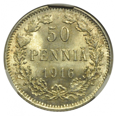 50 пенни 1916 года. "S". ННР MS65