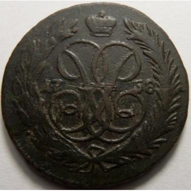 1 копейка 1758 года. Перечекан со шведской монеты