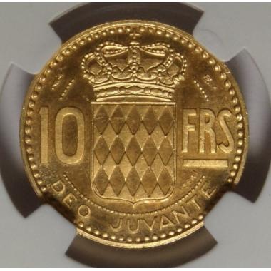 10 франков Монако 1950 года ПИФОРТ в слабе ННР PL 62. Золото